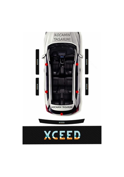 Karbon Desenli Kia Xceed Kapı Eşiği Koruma Seti 4 Kapı 1 Bagaj 5 Parça Renkli Baskı