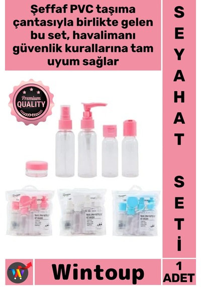 Seyahat Şeffaf Çantalı 5'li Kozmetik Pompalı Sprey Uçuşa Uygun Mini Valiz İçi Seyahat Boy Şişe Seti Çok Renkli