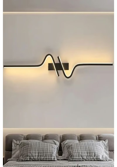 Dekoratif 40w Iç Mekan Gold Kasa 3 Renkli Işık Elektrikli 115 Cm Duvar Aplik 1 Adet Siyah