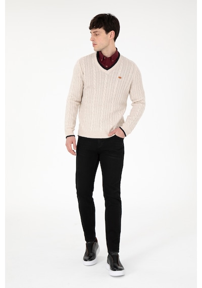 U.S. Polo Assn. Erkek Regular Fit V Yaka Taş Yaka Detaylı Kazak 50297083-VR049