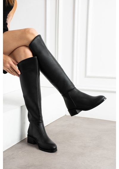 Duxal Shoes Lola Kadın Dizaltı Fermuarlı Günlük Çizme Siyah