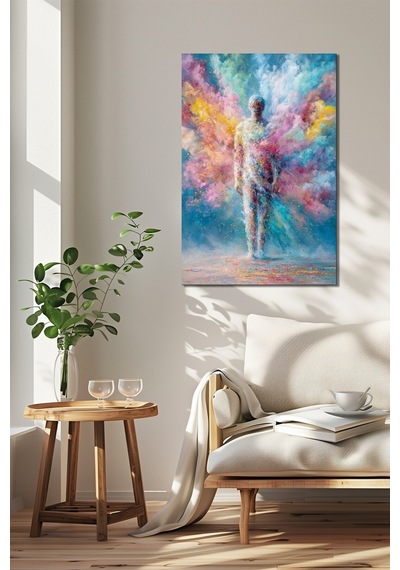 Renkli İnsan Silüeti Soyut Sanat Baskılı Cam Tablo Modern Dekoratif Duvar Tablosu