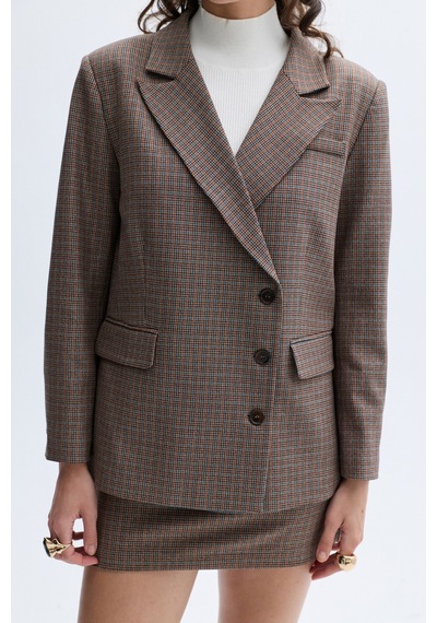 Mudo Kadın Kadın Kahverengi Ekoseli Regular Fit Blazer Ceket 1263742