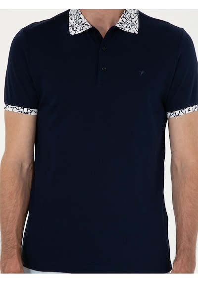 Lacivert Slim Fit Polo Yaka Merserize T-shirt