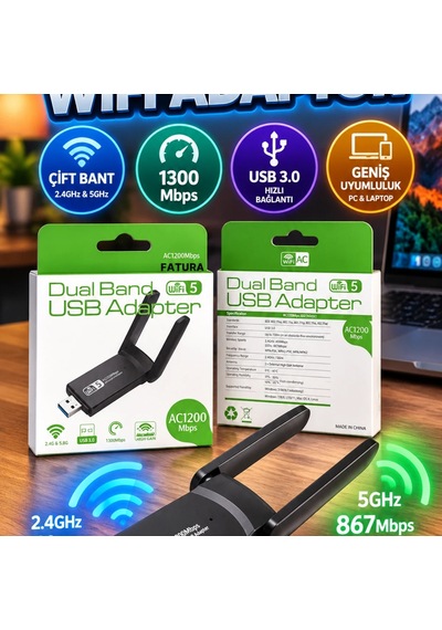 Usb 3.0 Çift Bant Wireless Adaptör 2.4ghz & 5ghz Destekli