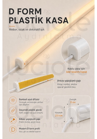 220v Amber Led Bar 50 Cm Fişli Anahtarlı Yapışkanlı Tezgah Altı Dolap İçi Aydınlatma