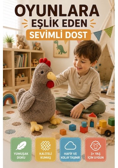 40 Cm Kahverengi Tavuk Peluş Oyuncak Yumuşak Dokulu Sevimli Çocuk Oyun Arkadaşı Dekoratif Peluş Toy