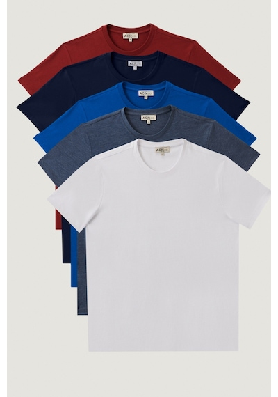 Ac&Co / Altınyıldız Classics Slim Fit Dar Kesim Bisiklet Yaka 5'Li Tişört Paketi - 554388801 Çok Renkli