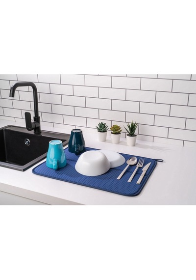 Bulaşık Matı Süper Emici Bulaşık Kurutma Örtüsü 45x36cm Katlanabilir Bulaşık Matı Lacivert Plastik M Diğer