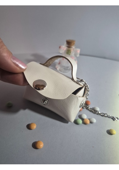 Gogo Charm Çanta Aksesuarı Mini Çanta Hakiki Deri Bej