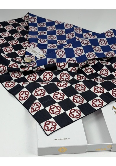 Aker Bosphorus Çift Taraflı İpek Twill Eşarp 89147112 Lacivert - Siyah