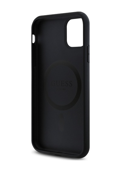 Apple Uyumlu iPhone 11 Kılıf Guess Lisanslı Magsafe Gül Baskılı 4g Desenli Yazı Logolu Kapak Siyah