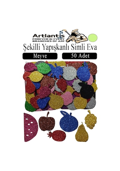 Şekilli Simli Eva Yapışkanlı 50 Li 1 Paket Kendinden Yapışkanlı Simli Eva Sticker Okul Öncesi Kreş Ana Sınıfı Açık Yeşil