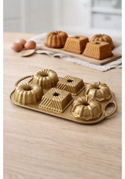 Hexa 6'lı Muffin Döküm Kek Kalıbı Gold Gold
