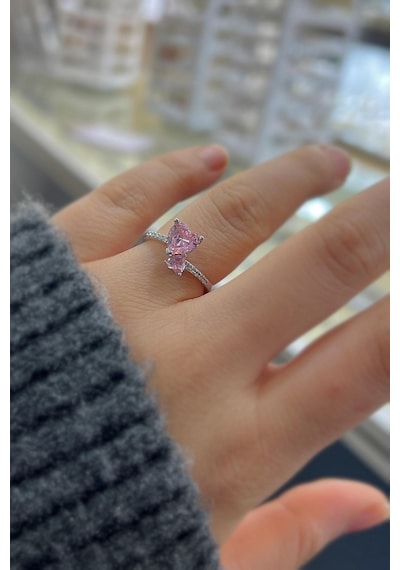 Gümüş Pembe Taşlı 2 Kalpli Yüzük Tk12s51 Diğer