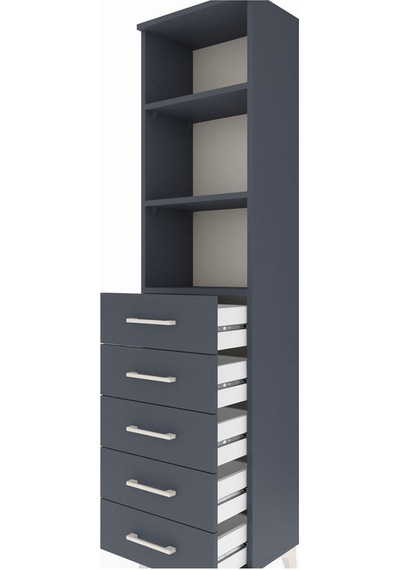 Arges Dolap 3 Raflı 5 Çekmeceli 44x30x182 Antrasit-antrasit Antrasit