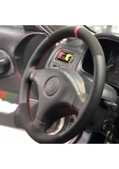 Dikişli Direksiyon Kılıfı Nubuk Noktalı Deri Kırmızı Yüzük/dikişli Honda Civic Kırmızı