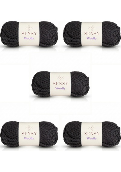 Sensy Woolly 5 Adet El Örgü İpi Atkı Bere Şapka İp Panço İpi Hırka İpliği Örgü İpi Siyah