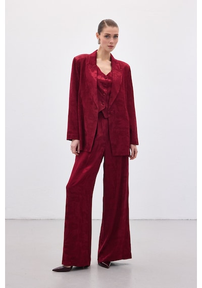 Sateen Jakarlı Bol Pantolon - Bordo-136819 Bordo