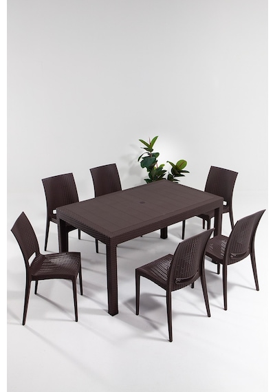 Rattan Large Kahve Masa Takımı Bahçe&balkon 1 Masa + 6 Sandalye Kahverengi