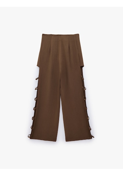 Koton Pencere Detaylı Boncuklu Geniş Paça Pantolon Kahverengi 6sak40456uw Kahve