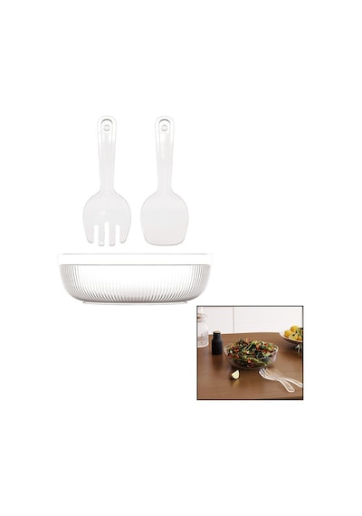 Dünya-10728-102 Salata Seti 4000ml Kase 3 Adet Mika Çatal Kaşık Kristal Plastik - 18'li Paket Diğer