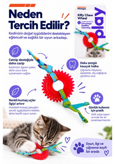 Petstages Kitty Chew Wheel Kedi Çiğneme Oyuncağı - Dayanıklı Ve Güvenli