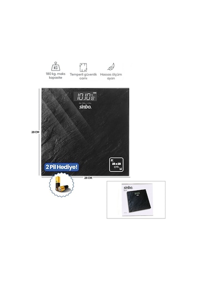 Sinbo Sbs-4452 Banyo Baskül Terazi Tartı 28x28cm 180kg/50gr Pilli Dijital Lcd Ekran Diğer