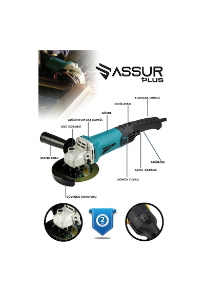 Assur ASR301 125 MM 1200W Avuç Taşlama Mavi