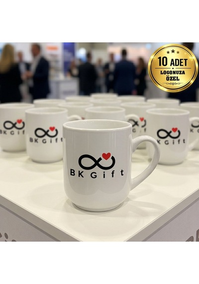Logonuza Özel 10 Adet Elite Beyaz Kupa Kurumsal Şık Kupa Bardak