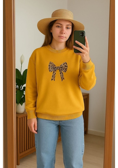Benroma Kurdela Baskılı Unisex Sweatshırt Sarı