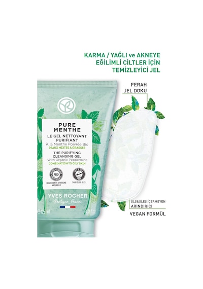 Yves Rocher Karma Ve Yağlı Ciltler Için Pure Menthe Prebiyotik Yüz Yıkama Jeli-125 ML