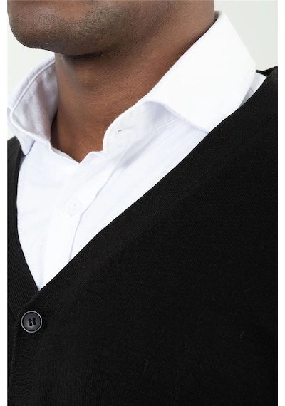 Tudors Slim Fit Dar Kesim Düğmeli Düz Pamuk Erkek Hırka-12697 Siyah