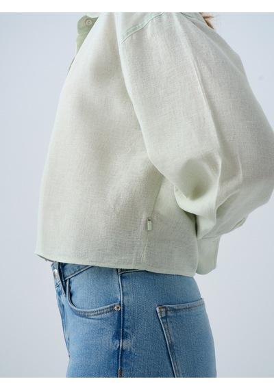 Loose Long Crop Kadın Gömlek U.kol Mint Yeşili