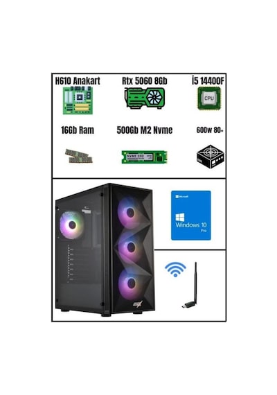 GAMX RMT1506 i5-14400F 16 GB 500 GB M.2 SSD RTX5060 W10P Masaüstü Oyuncu Bilgisayarı