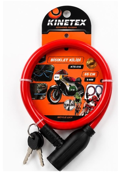 Bisiklet Kilidi 65 Cm 9 Mm Çelik Halatlı Anahtarlı Güvenlik Kilidi Kırmızı