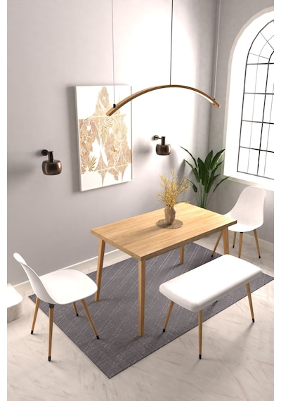 Vilinze Eames Sandalye-bank Avanos Ahşap Mdf Mutfak Masası Takımı - 70x120 Cm Beyaz Vilinze Eames Sandalye-bank Avanos Ahşap Mdf Mutfak Masası Takımı - 70x120 Cm Beyaz