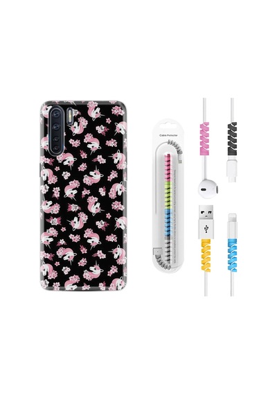 Oppo A91 Kılıf Kablo Koruyuculu Unicorn Flowers 1406