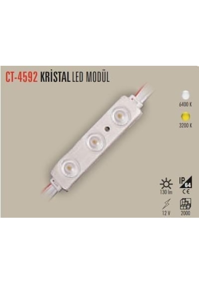 Ct-4592 100adet 12v Modul Led Beyaz Işık 2 Watt Kristal Mercekli Led Modul 100 Adet Beyaz