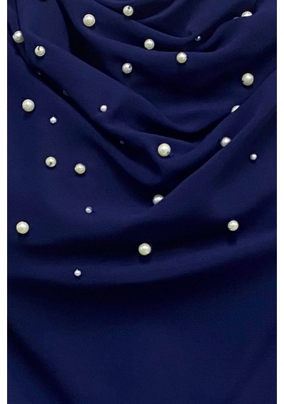 Sateen İnci Detaylı Bluz - Lacivert-137357