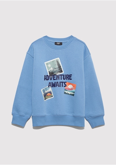 Mavi - Adventure Awaits Baskılı Mavi Sweatshirt 6s10146-70724 Mavi