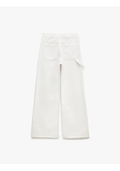 Koton Kesik Paça Pamuklu Regular Fit Denim Pantolon - Wide Leg Jeans Beyaz 5sal40025md