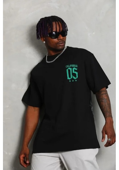 Modi Erkek Baskılı T-shirt Kısa Kol Bisiklet Yaka Regular Fit Rahat Kalıp Günlük Tişört - Siyah - Mymg185474