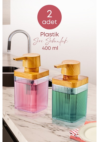 Grimorlife 2 Adet Şeffaf Akrilik Sıvı Sabunluk Mutfak Banyo Sabunluk Seti- 400 Ml Cam Değildir Şeffaf