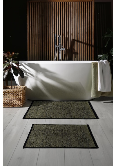 Rothi Pamuklu Kaymaz Taban Yeşil 2'li Banyo Paspas Seti 60x100 60x50 Yıkanabilir Modern Şönil