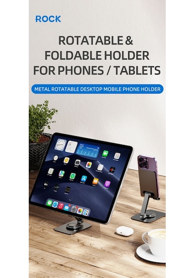 Taşınabilir Katlanabilir 360 Derece Dönebilen Telefon Ve Tablet Standı Metal Uzay Grisi