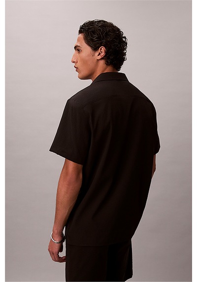 Calvin Klein Ss Solid Seersucker Erkek Gömlek Siyah