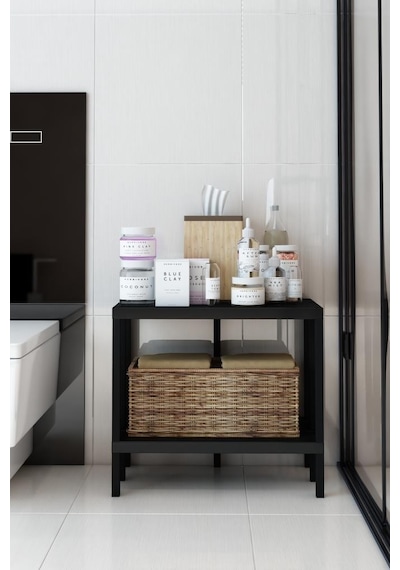 Scaffale 2 Banyo Rafı, Plastik Kitaplık, 2 Raflı Organizer, Banyo Rafı, Bahçe Balkon Organizeri Siyah