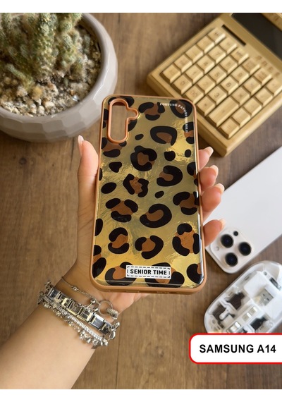 Samsung Galaxy A14 Uyumlu Lüks Leopar Desenli Silikon Telefon Kılıfı Desen2