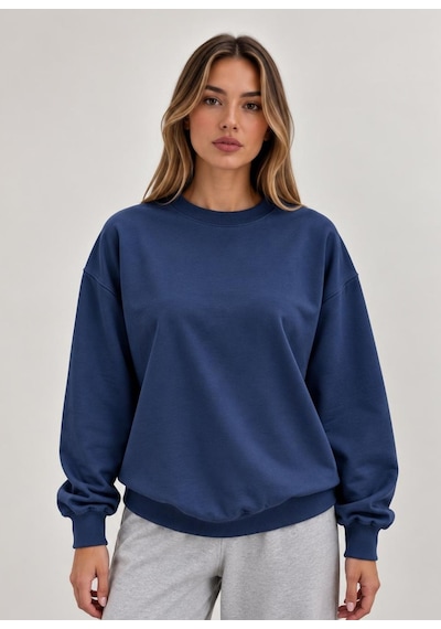Kadın Şardonsuz İki İplik Sweatshirt Mavi
